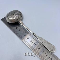 19th Original Antique Imperial Russian Silver 84 Engraved Tea Strainer Signed