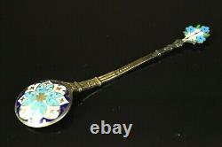 20.4 gr. Antique IMPERIAL RUSSIAN 84 SILVER CHAMPLEVE ENAMEL TEASPOON