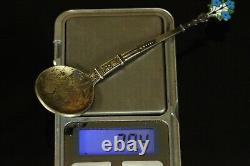 20.4 gr. Antique IMPERIAL RUSSIAN 84 SILVER CHAMPLEVE ENAMEL TEASPOON