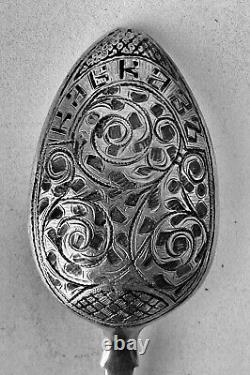 2 Antique Imperial Russian Niello Silver 84 Spoons With Hand Engraving KAVKAZ