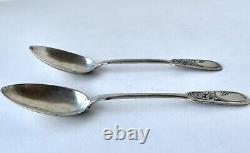 2 Antique Imperial Russian Niello Silver 84 Spoons With Hand Engraving KAVKAZ