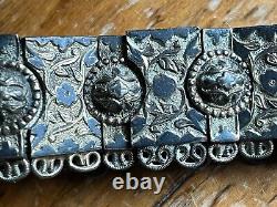 37 Antique Imperial Russian Niello Silver womens' belt stamped 84, wt 538.6g