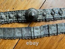 37 Antique Imperial Russian Niello Silver womens' belt stamped 84, wt 538.6g