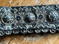 37 Antique Imperial Russian Niello Silver womens' belt stamped 84, wt 538.6g