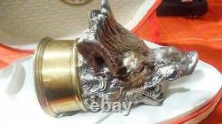498gr Massive Antique Imperial Russian Sterling Silver 84 Vodka Cup Boar Signed