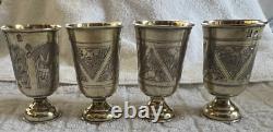4 Antique Imperial Russian 84 Silver Hand Etched 128 grams