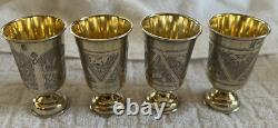 4 Antique Imperial Russian 84 Silver Hand Etched 128 grams