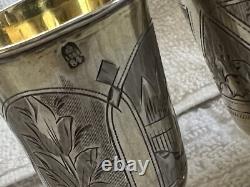 4 Antique Imperial Russian 84 Silver Hand Etched 128 grams