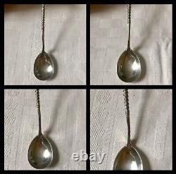 4 Antique Russian Moscow 1879 Ivan Konstantinov 84Zol Solid Silver Coffee Spoons
