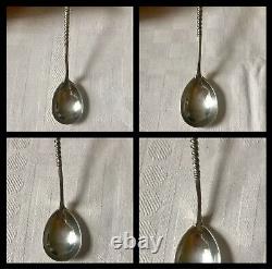 4 Antique Russian Moscow 1879 Ivan Konstantinov Solid 84Zol Silver Coffee Spoons