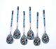 6 Antique Imperial Russian Silver 84 Cloisonne Enamel Tea Spoon Marked