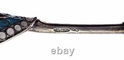 6 Antique Imperial Russian Silver 84 Cloisonne Enamel Tea Spoon Marked