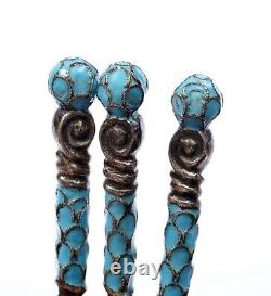 6 Antique Imperial Russian Silver 84 Cloisonne Enamel Tea Spoon Marked