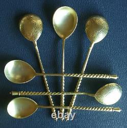 6 Imperial Russian Spoons Silver Gilt 1882