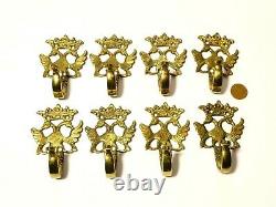 8 Antique Russian Brass Coat Hooks Imperial Double Headed Eagle Design 3.5