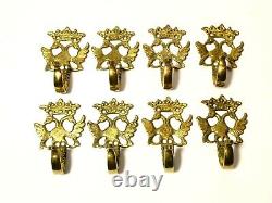 8 Antique Russian Brass Coat Hooks Imperial Double Headed Eagle Design 3.5
