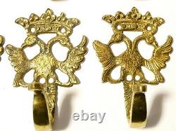 8 Antique Russian Brass Coat Hooks Imperial Double Headed Eagle Design 3.5