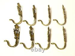 8 Antique Russian Brass Coat Hooks Imperial Double Headed Eagle Design 3.5