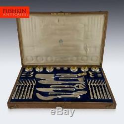 ANTIQUE 20thC IMPERIAL RUSSIAN SOLID SILVER CAVIAR & FISH CUTLERY SET c. 1900