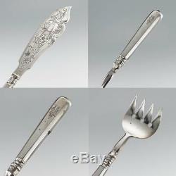 ANTIQUE 20thC IMPERIAL RUSSIAN SOLID SILVER CAVIAR & FISH CUTLERY SET c. 1900