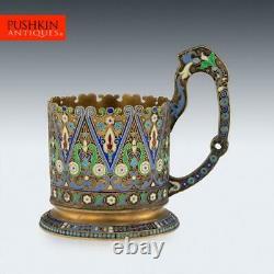 ANTIQUE 20thC IMPERIAL RUSSIAN SOLID SILVER-GILT ENAMEL TEA GLASS HOLDER c. 1910