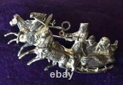 ANTIQUE BROOCH 84 SILVER 1800s IMPERIAL RUSSIAN TROIKA COSSACK 3 HORSES SLEIGH