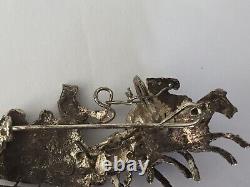 ANTIQUE BROOCH 84 SILVER 1800s IMPERIAL RUSSIAN TROIKA COSSACK 3 HORSES SLEIGH