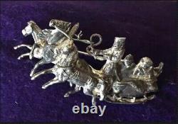 ANTIQUE BROOCH 84 SILVER 1800s IMPERIAL RUSSIAN TROIKA COSSACK 3 HORSES SLEIGH