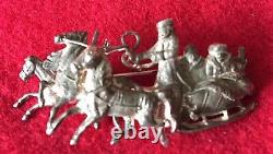 ANTIQUE BROOCH 84 SILVER 1800s IMPERIAL RUSSIAN TROIKA COSSACK 3 HORSES SLEIGH