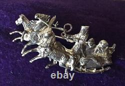 ANTIQUE BROOCH 84 SILVER 1800s IMPERIAL RUSSIAN TROIKA COSSACK 3 HORSES SLEIGH