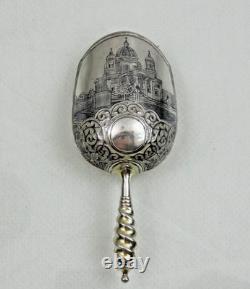 ANTIQUE IMPERIAL RUSSIAN 84 SILVER NIELLO TEA CADDY SCOOP ARCHITECTURAL Moscow
