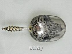 ANTIQUE IMPERIAL RUSSIAN 84 SILVER NIELLO TEA CADDY SCOOP ARCHITECTURAL Moscow