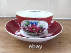 ANTIQUE LATE 19th CENTURY GARDNER CUP & SAUCER IMPERIAL RUSSIAN PORCELAIN