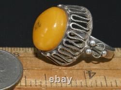 ANTIQUE RING NATURAL ROYAL Baltic Amber Russian SILVER 875 EGG VTG jewelry