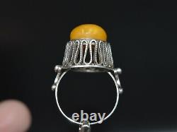 ANTIQUE RING NATURAL ROYAL Baltic Amber Russian SILVER 875 EGG VTG jewelry