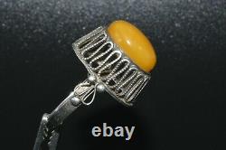 ANTIQUE RING NATURAL ROYAL Baltic Amber Russian SILVER 875 EGG VTG jewelry