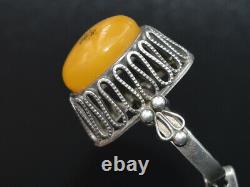 ANTIQUE RING NATURAL ROYAL Baltic Amber Russian SILVER 875 EGG VTG jewelry