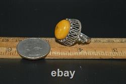 ANTIQUE RING NATURAL ROYAL Baltic Amber Russian SILVER 875 EGG VTG jewelry