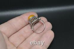 ANTIQUE RING NATURAL ROYAL Baltic Amber Russian SILVER 875 EGG VTG jewelry