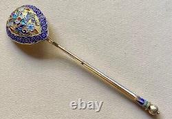 ANTIQUE c. 1889 IMPERIAL RUSSIAN 84 STERLING SILVER CLOISONNE ENAMEL SPOON