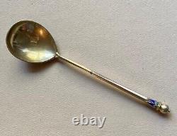 ANTIQUE c. 1889 IMPERIAL RUSSIAN 84 STERLING SILVER CLOISONNE ENAMEL SPOON