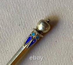 ANTIQUE c. 1889 IMPERIAL RUSSIAN 84 STERLING SILVER CLOISONNE ENAMEL SPOON