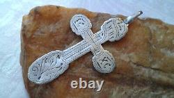 ANTIQUE c. 1910s IMPERIAL RUSSIAN SOLID SILVER 84 LARGE HANDMADE ORTHODOX CROSS