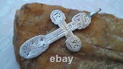 ANTIQUE c. 1910s IMPERIAL RUSSIAN SOLID SILVER 84 LARGE HANDMADE ORTHODOX CROSS