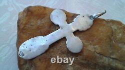ANTIQUE c. 1910s IMPERIAL RUSSIAN SOLID SILVER 84 LARGE HANDMADE ORTHODOX CROSS