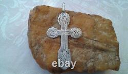 ANTIQUE c. 1910s IMPERIAL RUSSIAN SOLID SILVER 84 LARGE HANDMADE ORTHODOX CROSS
