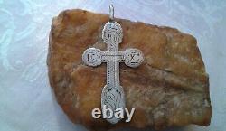 ANTIQUE c. 1910s IMPERIAL RUSSIAN SOLID SILVER 84 LARGE HANDMADE ORTHODOX CROSS