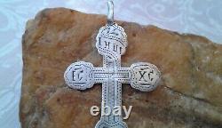 ANTIQUE c. 1910s IMPERIAL RUSSIAN SOLID SILVER 84 LARGE HANDMADE ORTHODOX CROSS