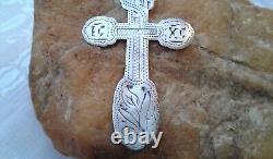ANTIQUE c. 1910s IMPERIAL RUSSIAN SOLID SILVER 84 LARGE HANDMADE ORTHODOX CROSS
