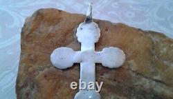 ANTIQUE c. 1910s IMPERIAL RUSSIAN SOLID SILVER 84 LARGE HANDMADE ORTHODOX CROSS